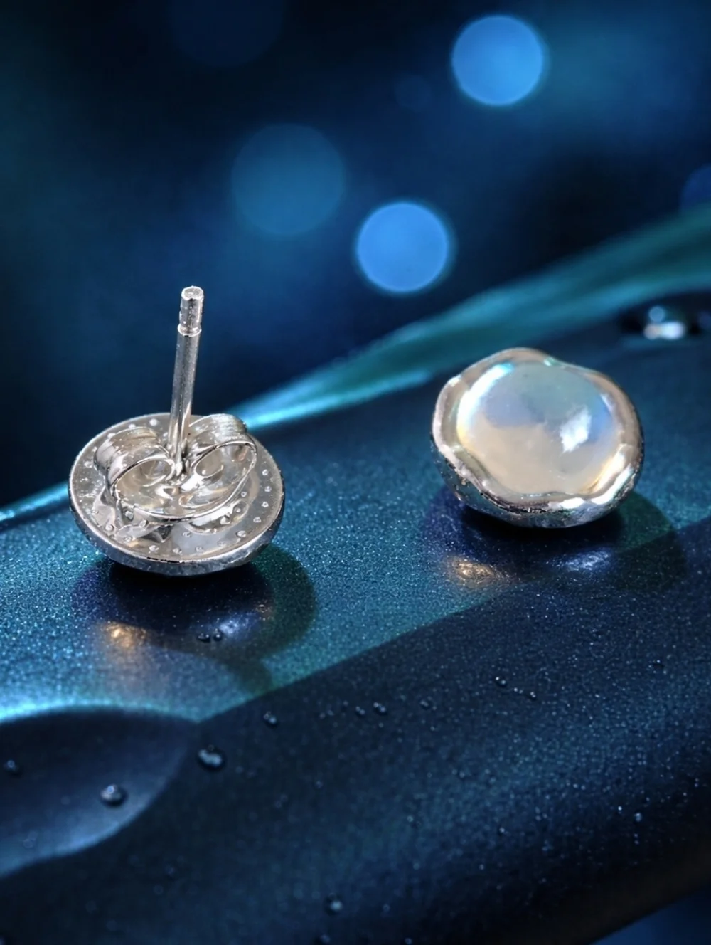 Moonstone Iridescent Crystal Stud Earrings 14K Gold Plated Hypoallergenic NWT